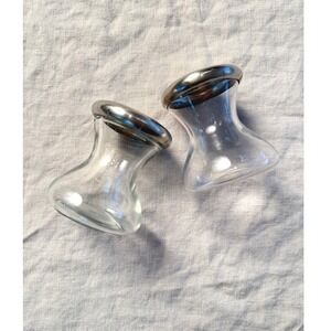 WMF Cromargan Germany Salt Pepper Shakers Small Clear Silver MCM Glass Set